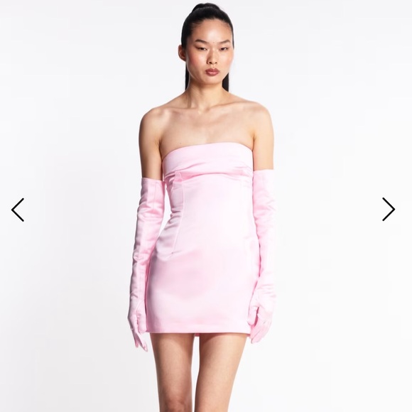 Miscreants Cupid hot pink satin party dress WITH gloves - Picture 6 of 7